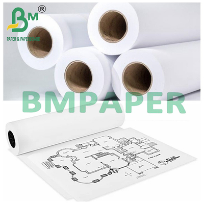 2 Inch Core White Plotter Paper Roll For Engineering Planning 24&quot; x 50 Yards 80gm